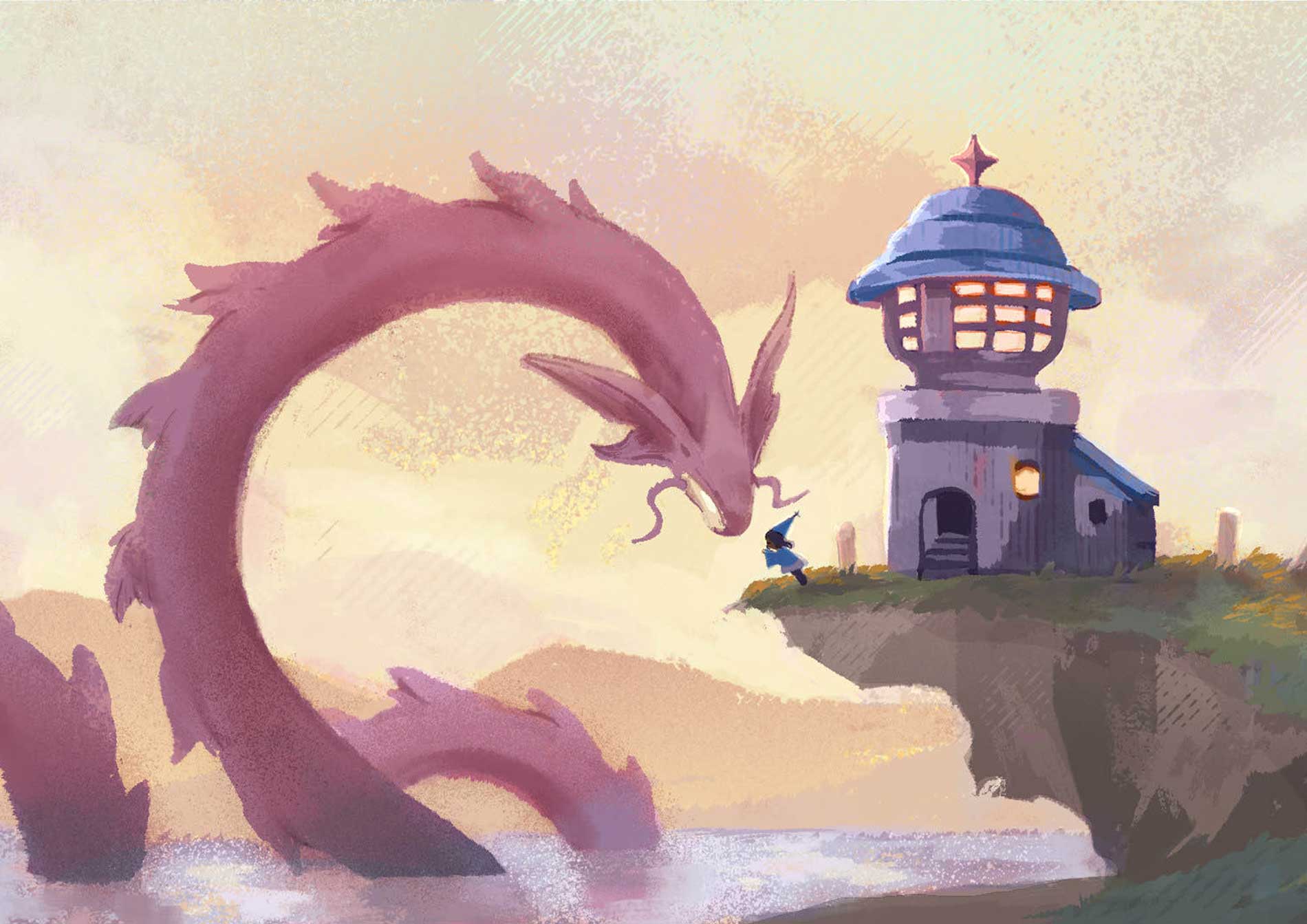 A composition and enviorment focused project, that features a lighthouse and a dragon during a sunset. 